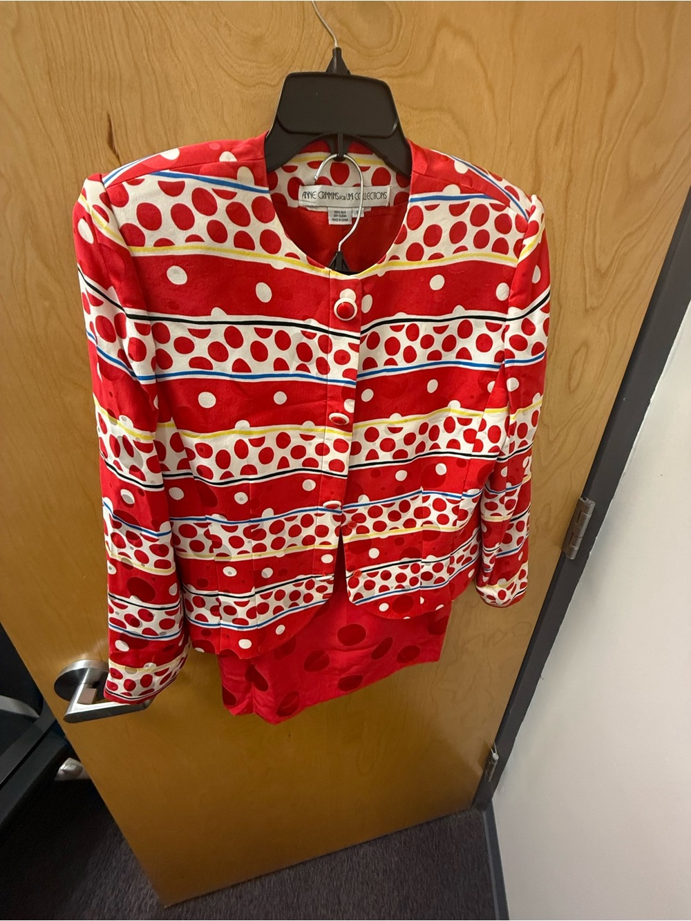 Anne Crimmins for UMI Collections 100% silk Red Polka Dot Women's Jacket/Skirt